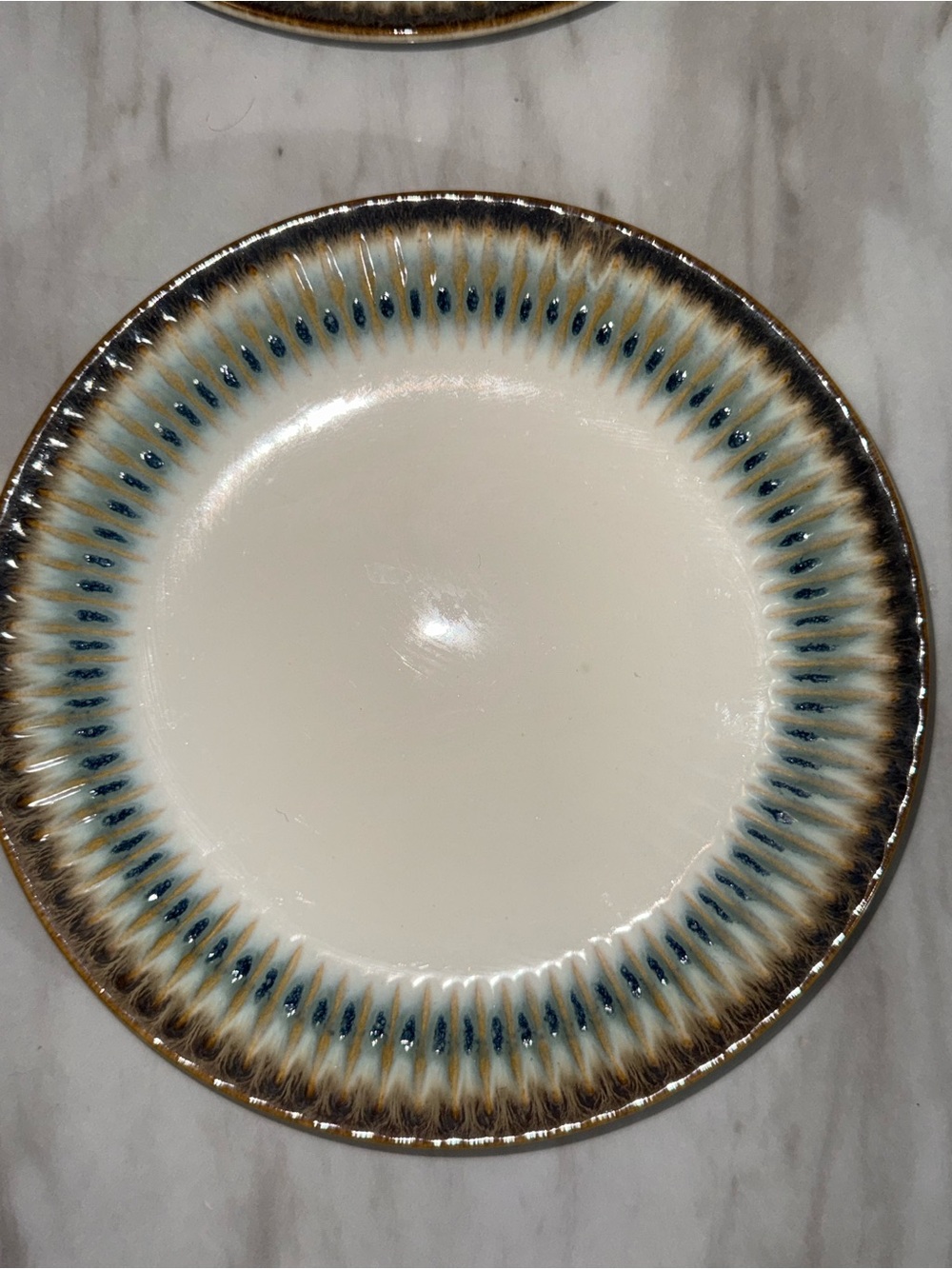Laurie Gates Set of 2 Salad Plates 8.5" Blue Brown Gold Feather Edge